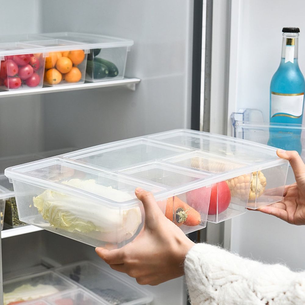 Divided Veggie Tray With Lid, Salad Bar Containers For Fridge Organizer, 5 Compartment Snack Box Container, Clear Plastic Food Storage Container For Fruit, Vegetable, Salad, Meat