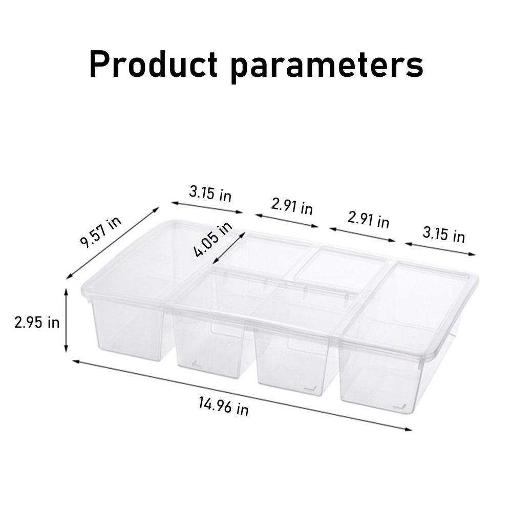 Divided Veggie Tray With Lid, Salad Bar Containers For Fridge Organizer, 5 Compartment Snack Box Container, Clear Plastic Food Storage Container For Fruit, Vegetable, Salad, Meat