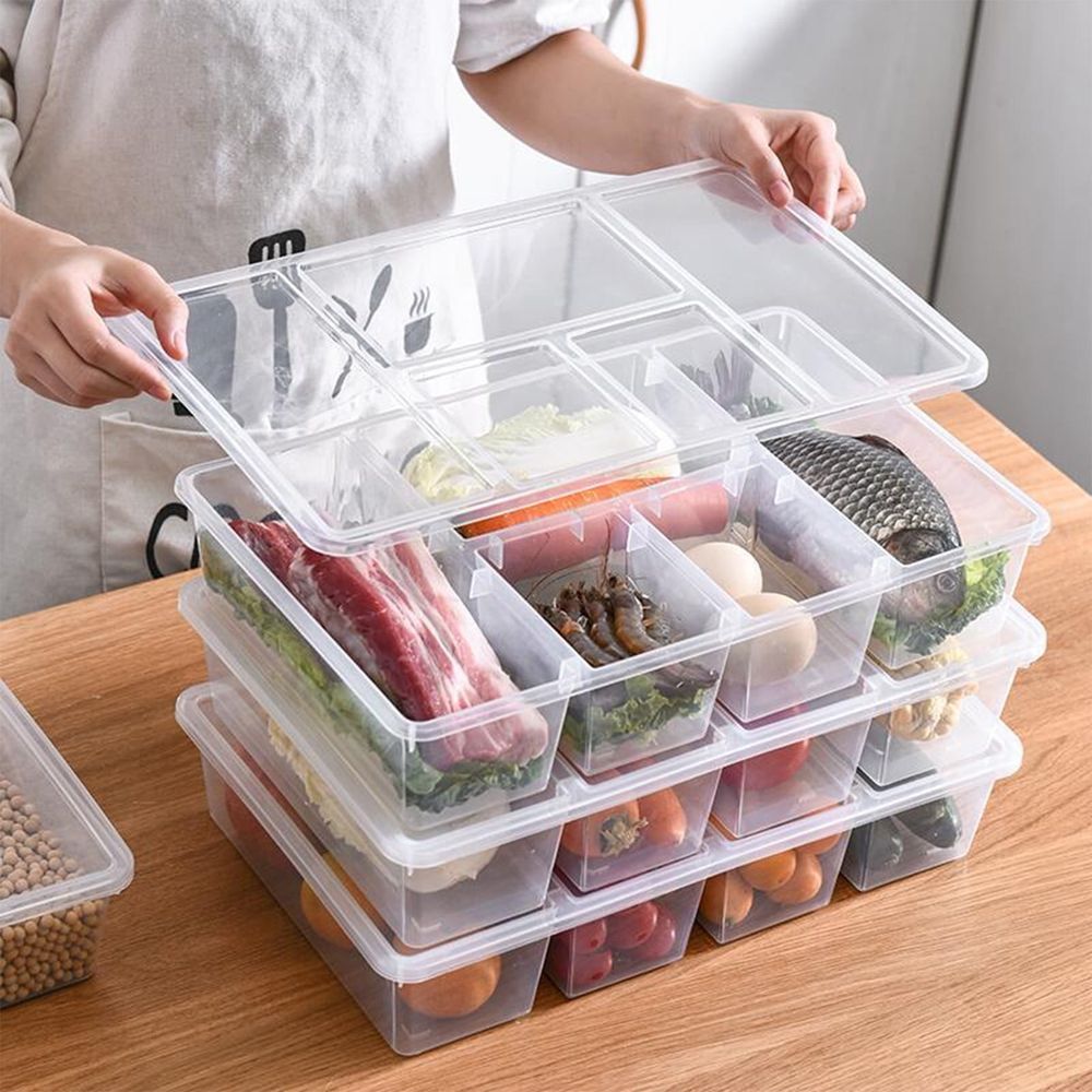 Divided Veggie Tray With Lid, Salad Bar Containers For Fridge Organizer, 5 Compartment Snack Box Container, Clear Plastic Food Storage Container For Fruit, Vegetable, Salad, Meat
