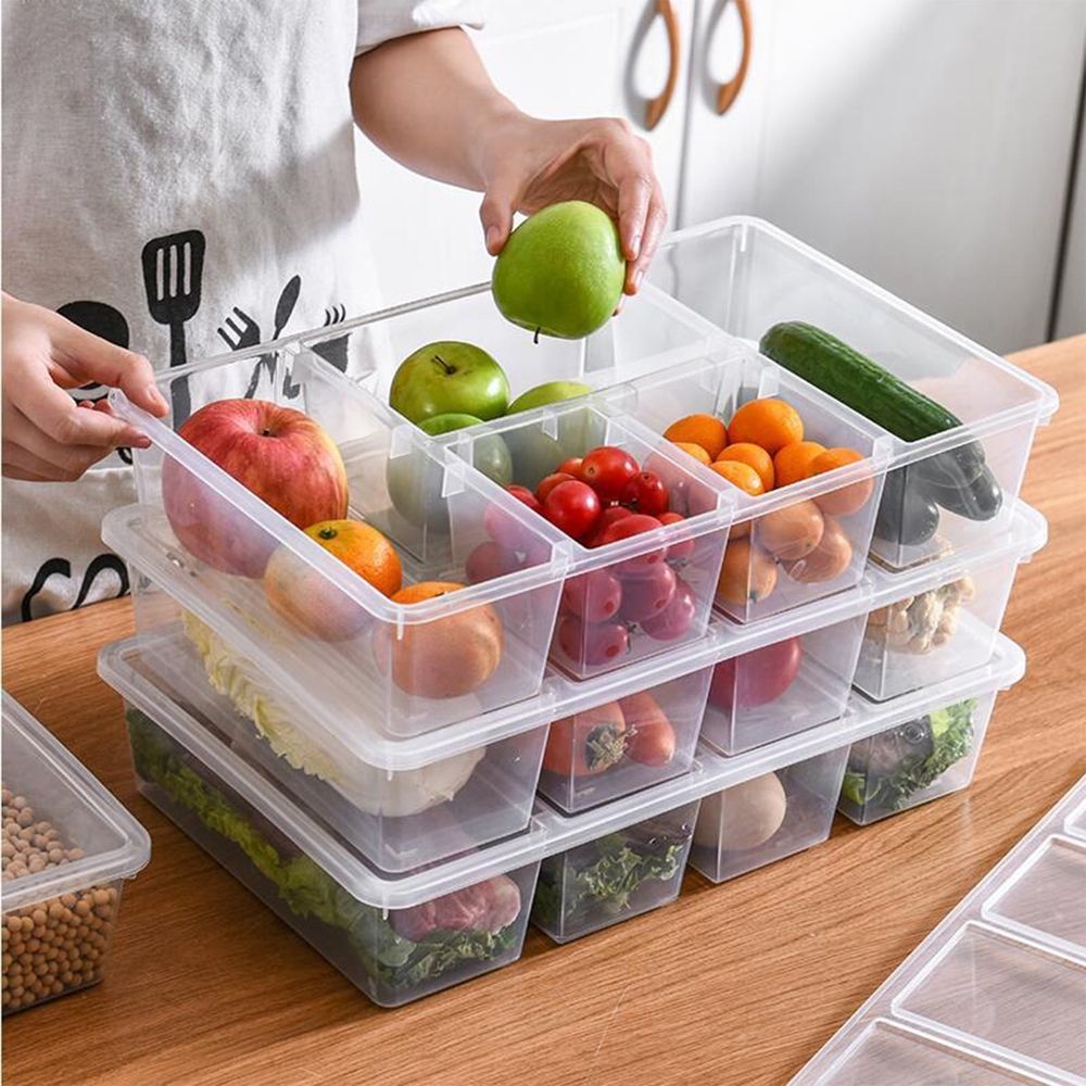 Divided Veggie Tray With Lid, Salad Bar Containers For Fridge Organizer, 5 Compartment Snack Box Container, Clear Plastic Food Storage Container For Fruit, Vegetable, Salad, Meat