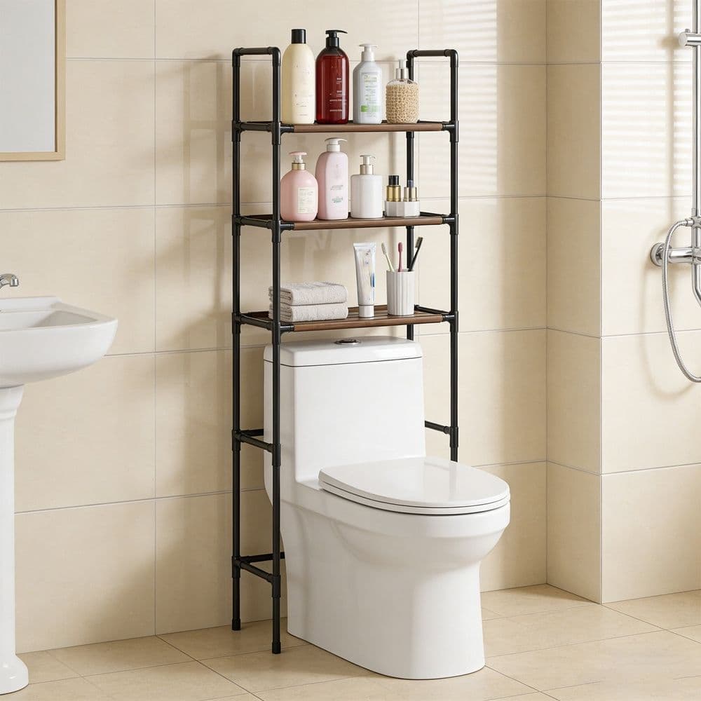 Over-the-Toilet Storage Shelf | 3-Tier Bathroom Organizer Rack for Toiletries & Towels | Space-Saving Shelf for Above Toilet or Laundry Room | Black or White