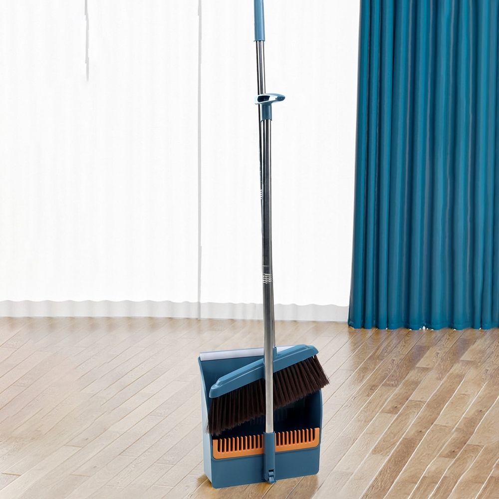 Broom and Dustpan Set Indoor 180 Rotatable Standing Storage, Broom and Dustpan Set Foldable Hand Broom, Brooms and Dustpan Set with Scraping Teeth and Scraper Deep Cleaning Suitable for Home