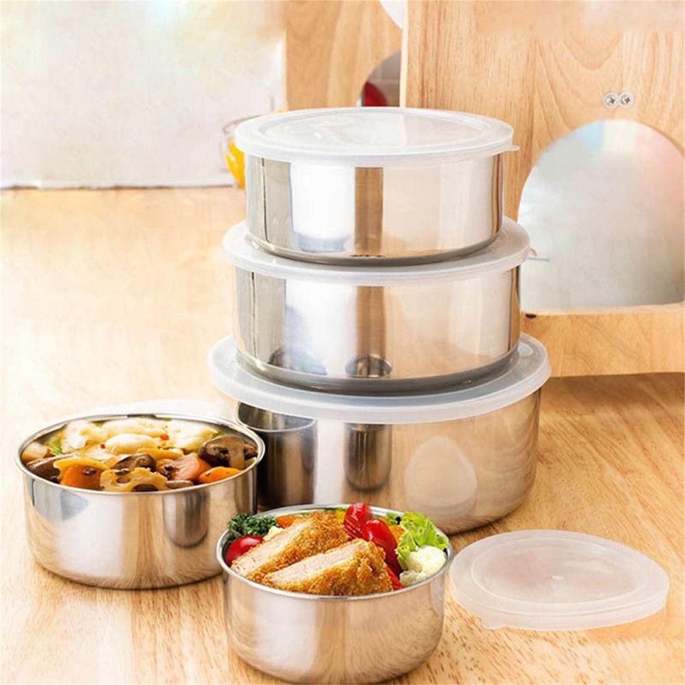 5 Piece Stainless Steel Mixing Bowl Set with Lids - Nesting Food Prep Bowls for Kitchen Storage, Meal Prep, Snacks, and Leftovers - 5 Different Sizes from 1 Cup to 6.5 Cups for Home or On-the-Go Use