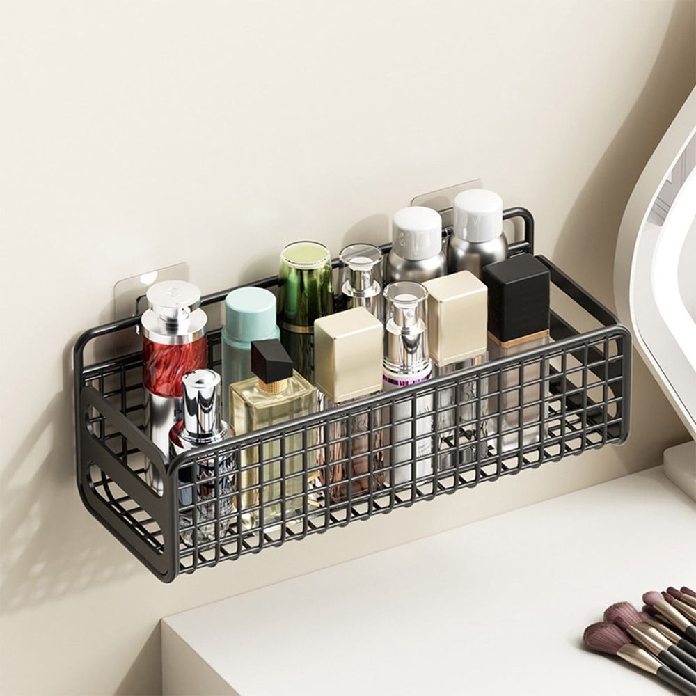 Metal Wire Wall Basket for Storage - Hanging Organizer Rack for Kitchen Seasoning, Bathroom Toiletries, Sundries - Countertop or Wall Mounted Mesh Bin for Home Organization - 11.8 x 4.7 x 3.9 Inch