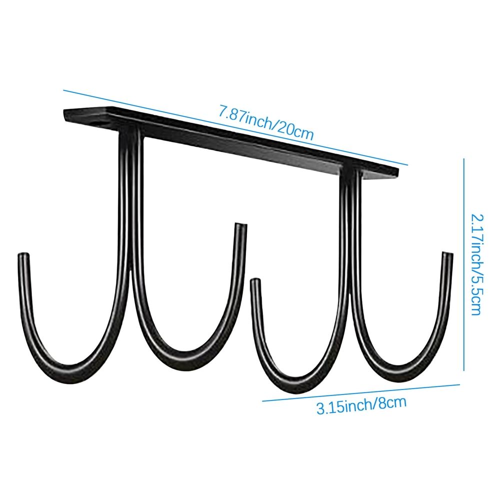 Under Cabinet Cup Holder | Coffee Cup Hanger Organizer | Hanging Cup Rack for Mugs and Wine Glasses | Storage Rack for Kitchen Cabinet Shelf | Space Saving Cup Hook Display for Cups, Rags| 4 Hooks