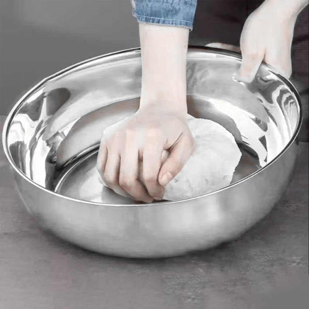 Large Mixing Bowl Stainless Steel - Extra Large Capacity Dough Kneading Basin for Baking, Flat Bottom Salad Mixing Bowl for Washing Vegetables and Fruits, Thickened Dishwashing Basin for Kitchen Prep