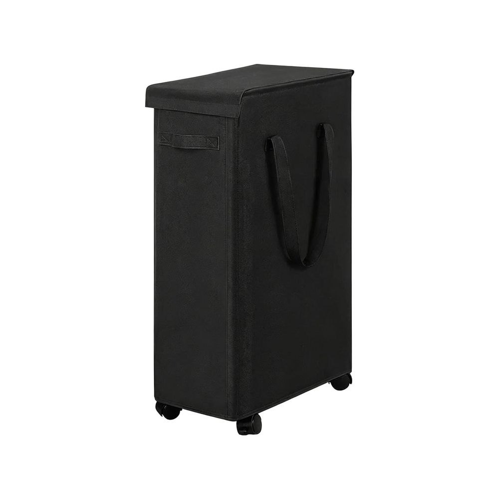 65L Slim Rolling Laundry Hamper with Lid - Foldable Fabric Dirty Clothes Basket on Wheels with Handles for Bathroom Bedroom Laundry Room Storage - Narrow Design for Tight Spaces - 2 Pack