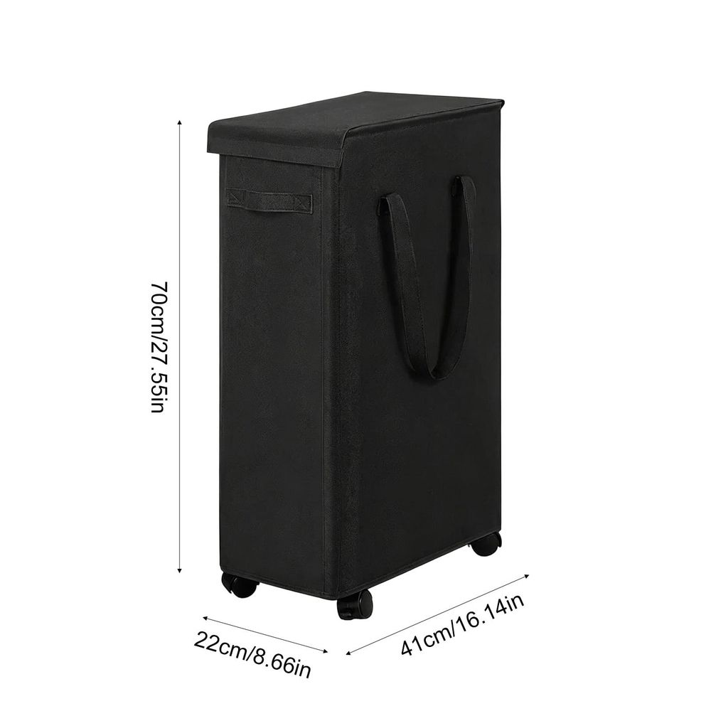 65L Slim Rolling Laundry Hamper with Lid - Foldable Fabric Dirty Clothes Basket on Wheels with Handles for Bathroom Bedroom Laundry Room Storage - Narrow Design for Tight Spaces - 2 Pack