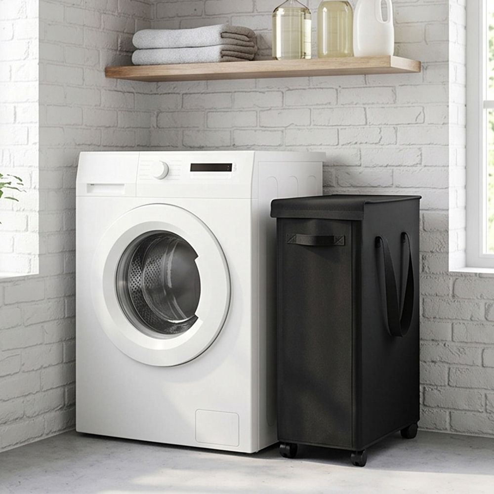 65L Slim Rolling Laundry Hamper with Lid - Foldable Fabric Dirty Clothes Basket on Wheels with Handles for Bathroom Bedroom Laundry Room Storage - Narrow Design for Tight Spaces - 2 Pack