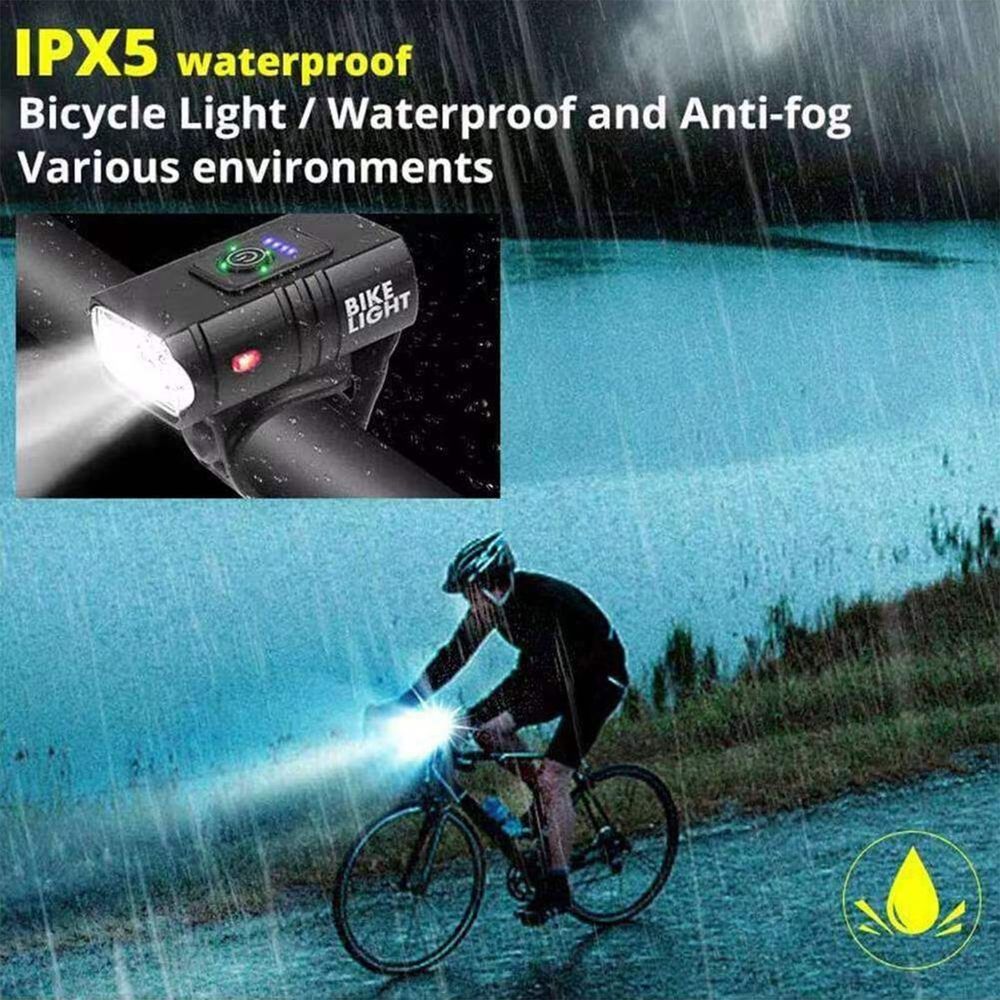 Bike Light, High Lumens Super Bright Bicycle Lite, 4 Modes USB Rechargeable Bike Headlight, Waterproof Safety Bike Front for Road, Mountain, Night Riding Black