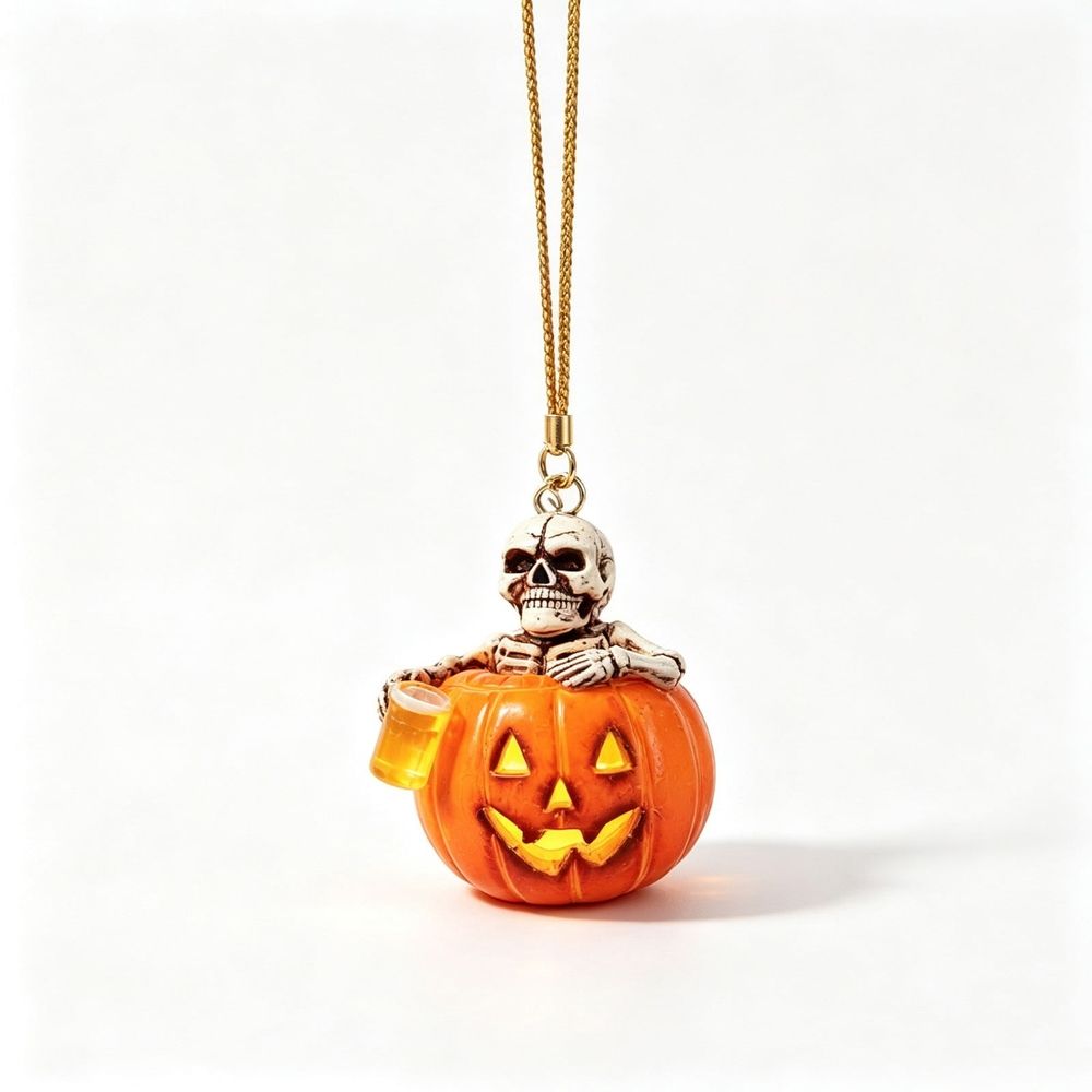 Halloween Skeleton Pumpkin Hanging Ornament Light Up Skull with Beer Cup Resin Decoration for Tree Branch Mantel Window Porch Wall Shelf Party Decor Home 2 inch