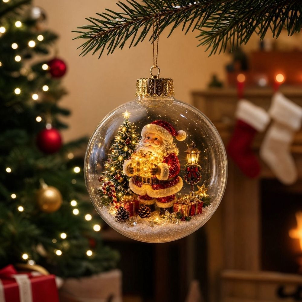 Glowing Christmas Story Ornament Lighted Acrylic Miniature Scene Globe Christmas Tree Hanging Ornament Winter Holiday Decor (Snowman)