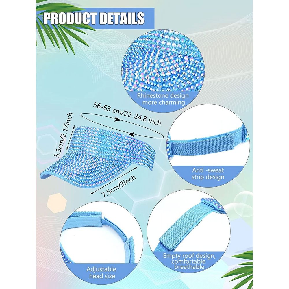 Shiny Rhinestones Sport Sun Visor Adjustable Summer Cap Visor Caps for Women Men