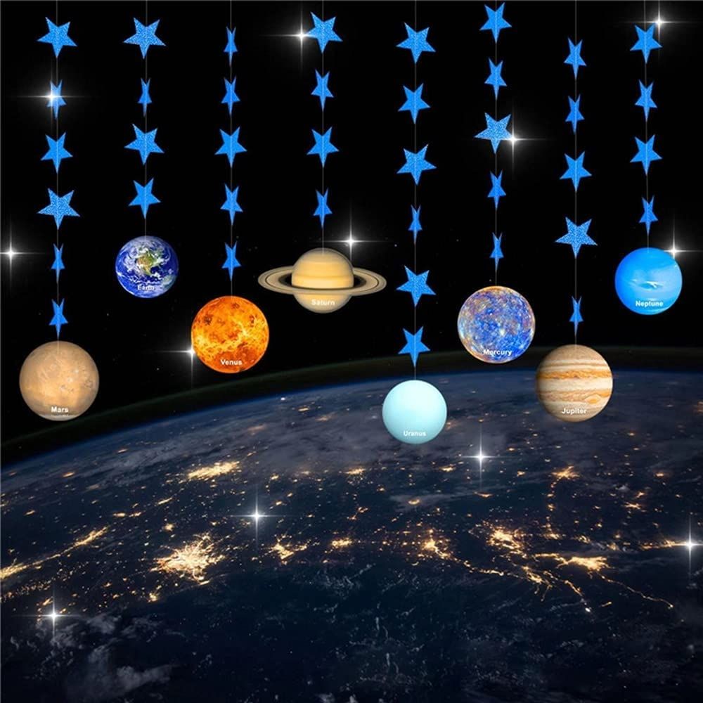 Galaxy Solar System Hanging Paper Decoration, Stars Paper Garland Party Streamers, Outer Space Hanging for Kids Bedroom Decor Birthday Party Supplies