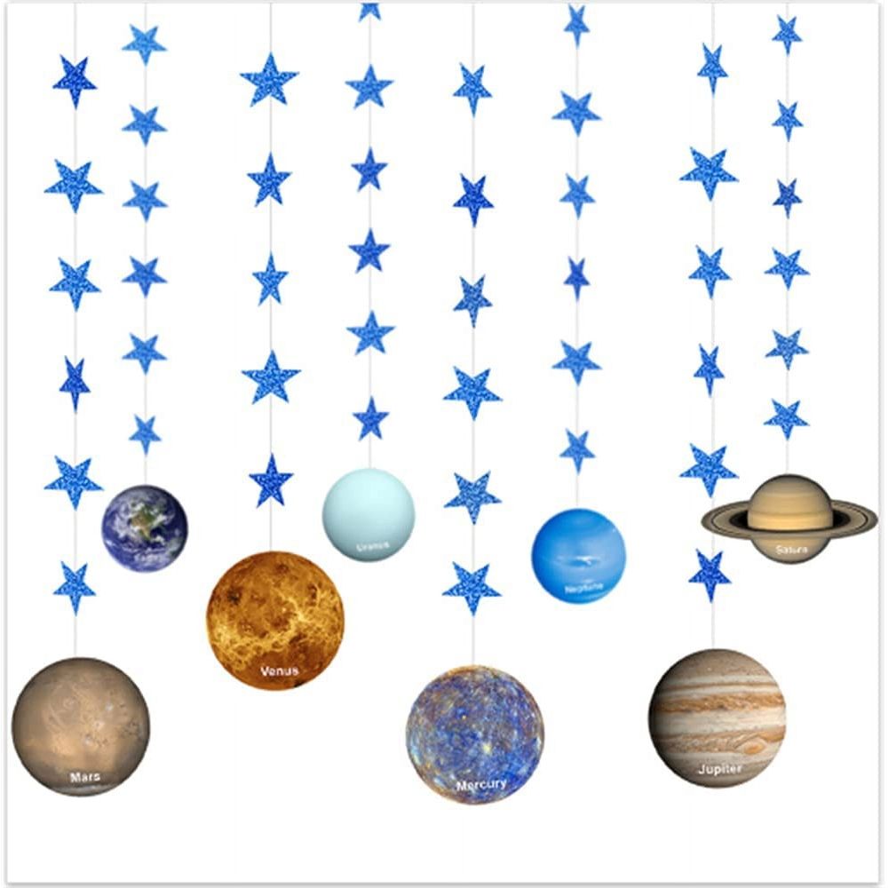 Galaxy Solar System Hanging Paper Decoration, Stars Paper Garland Party Streamers, Outer Space Hanging for Kids Bedroom Decor Birthday Party Supplies