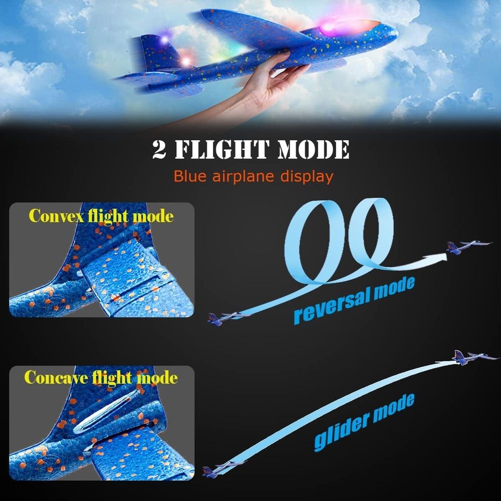 4 Pack LED Light Airplane Toys-17.5" Large Throwing Foam Plane Outdoor Flying Toys for Kids-Flying Toys Gift for Boys Girls 3 4 5 6 7 8 9 Years Old