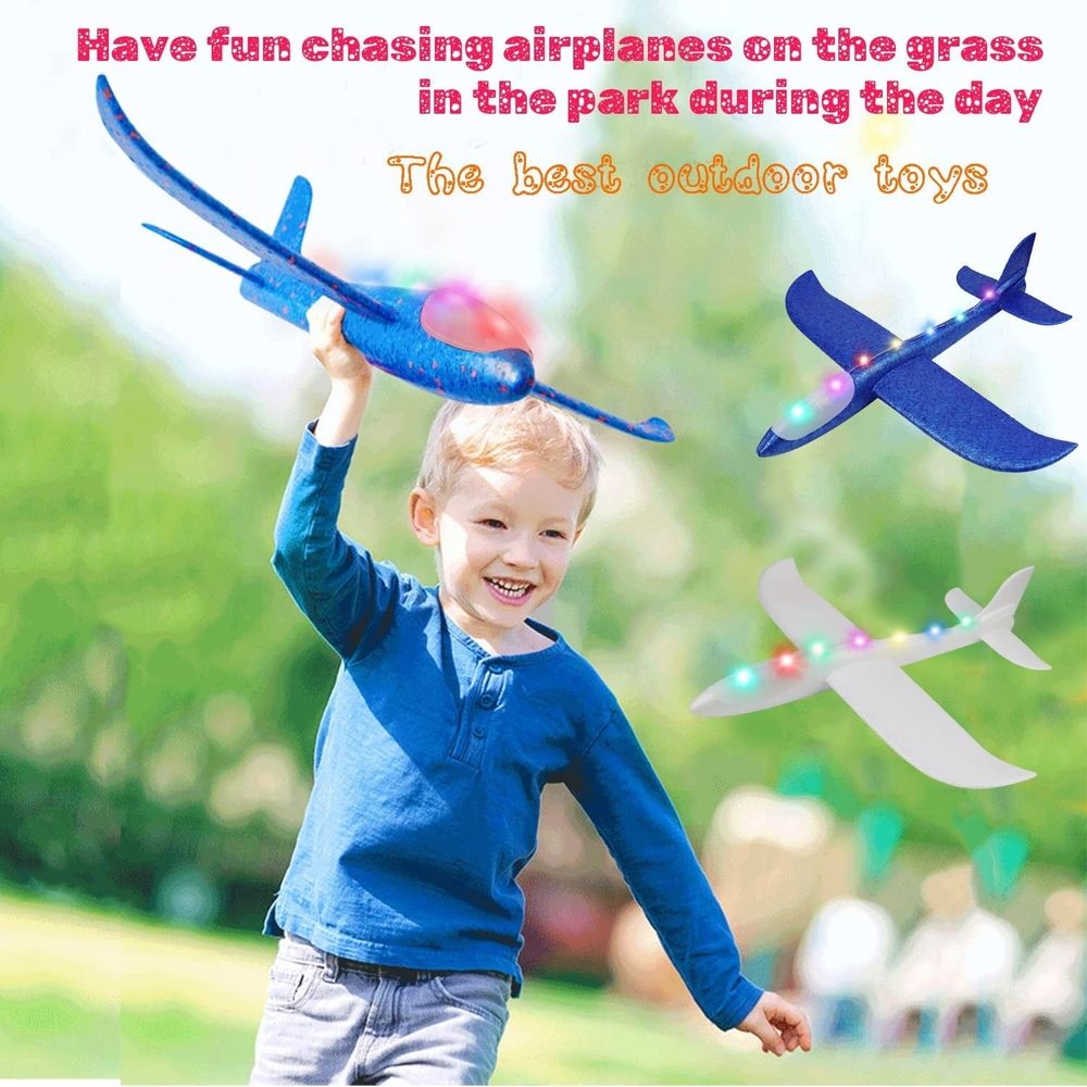 4 Pack LED Light Airplane Toys-17.5" Large Throwing Foam Plane Outdoor Flying Toys for Kids-Flying Toys Gift for Boys Girls 3 4 5 6 7 8 9 Years Old