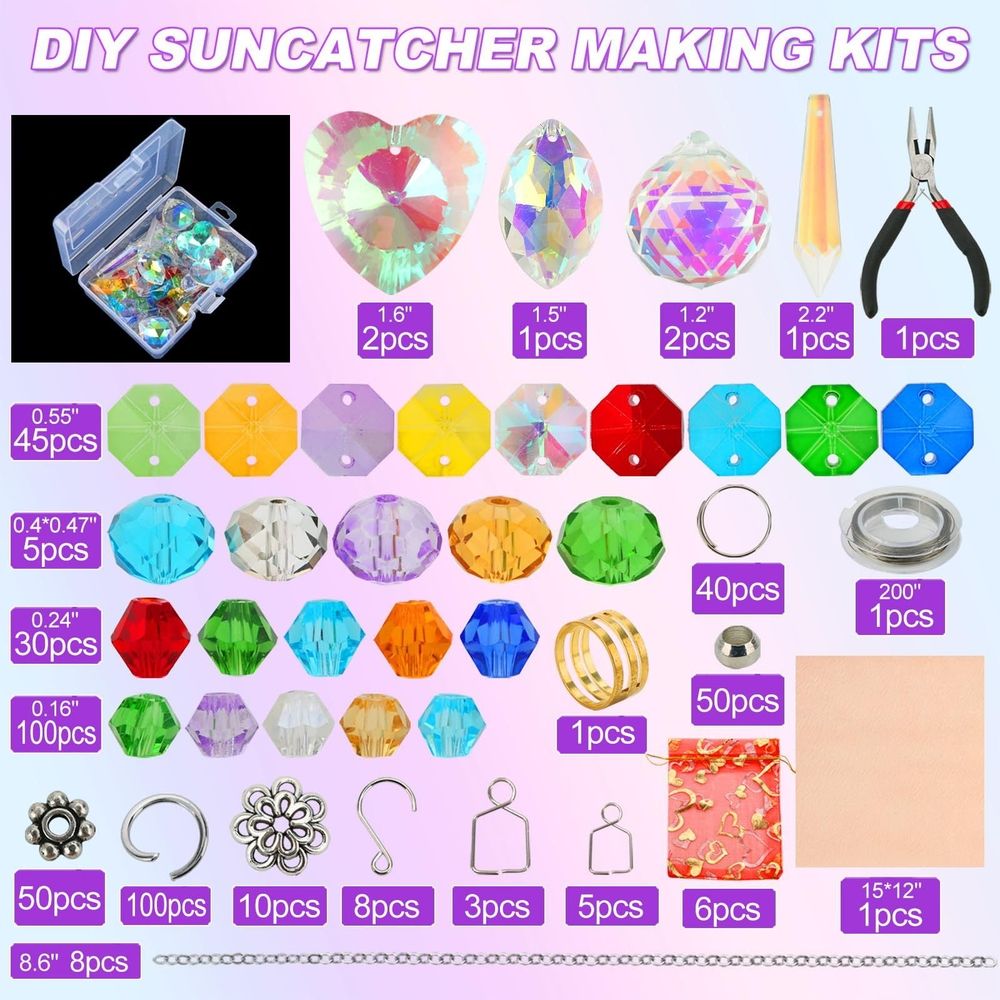 460PCS Adult Homemade Sun Catcher Maker Kit Crystal Sun Catcher Craft Set with Colorful Crystal Beads Rainbow Prism Manufacturing, Suitable for Window Hanging, Indoor and Outdoor Garden Decoration