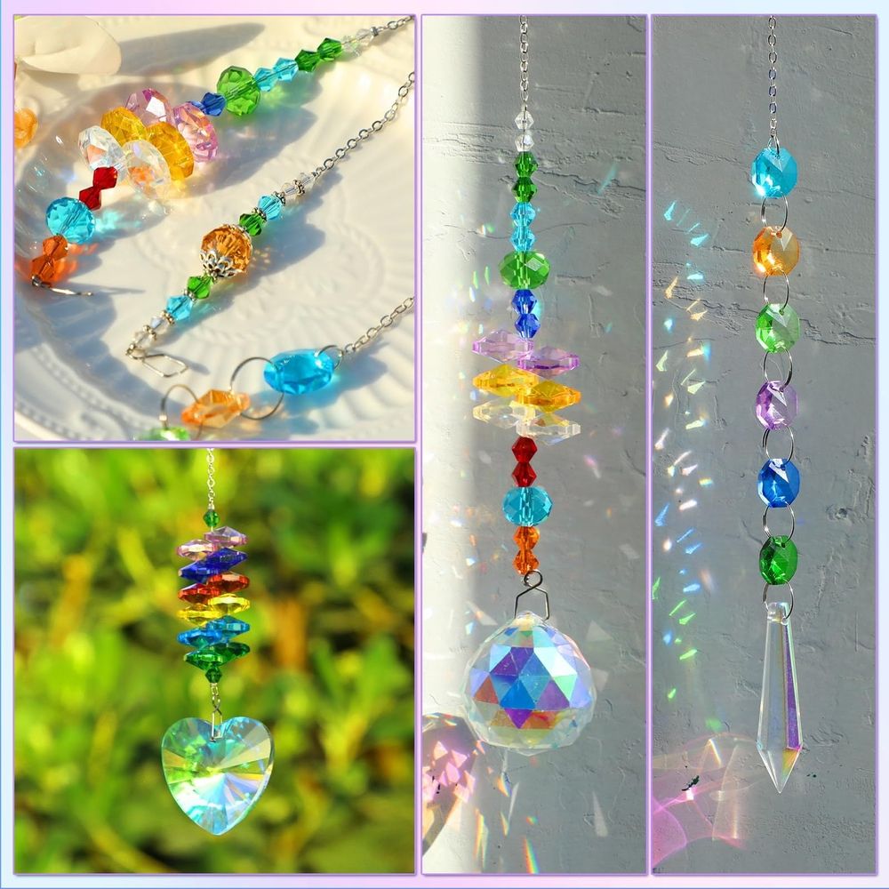 460PCS Adult Homemade Sun Catcher Maker Kit Crystal Sun Catcher Craft Set with Colorful Crystal Beads Rainbow Prism Manufacturing, Suitable for Window Hanging, Indoor and Outdoor Garden Decoration