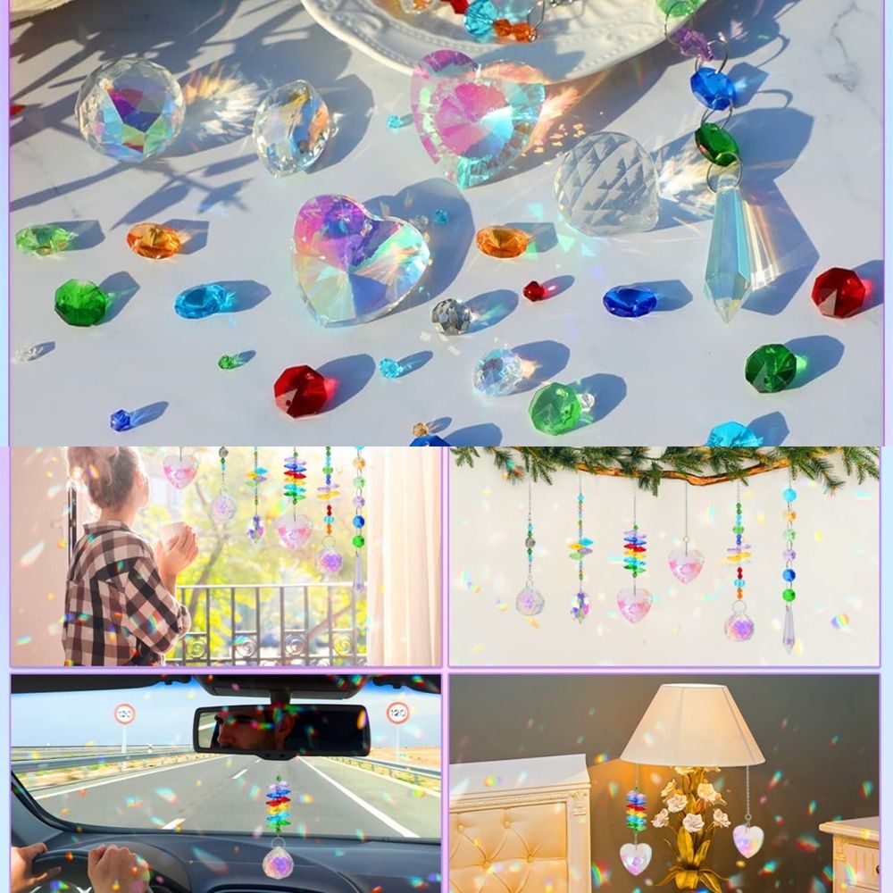 460PCS Adult Homemade Sun Catcher Maker Kit Crystal Sun Catcher Craft Set with Colorful Crystal Beads Rainbow Prism Manufacturing, Suitable for Window Hanging, Indoor and Outdoor Garden Decoration