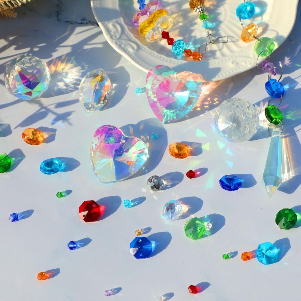 460PCS Adult Homemade Sun Catcher Maker Kit Crystal Sun Catcher Craft Set with Colorful Crystal Beads Rainbow Prism Manufacturing, Suitable for Window Hanging, Indoor and Outdoor Garden Decoration