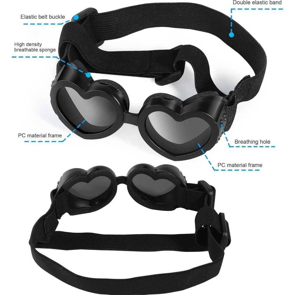 Dog sunglasses, small breed, UV protection, dog sunglasses with adjustable straps, waterproof, windproof, and fog proof goggles, dog beach accessories