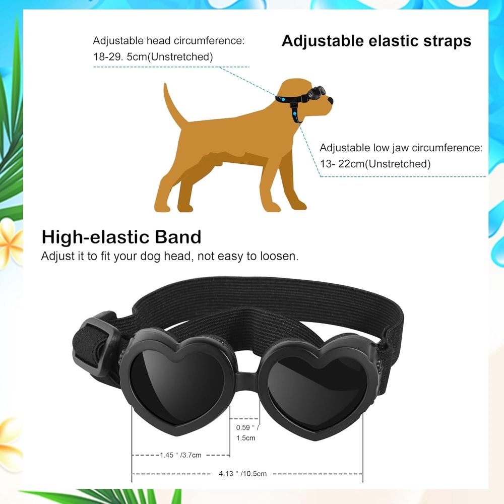 Dog sunglasses, small breed, UV protection, dog sunglasses with adjustable straps, waterproof, windproof, and fog proof goggles, dog beach accessories