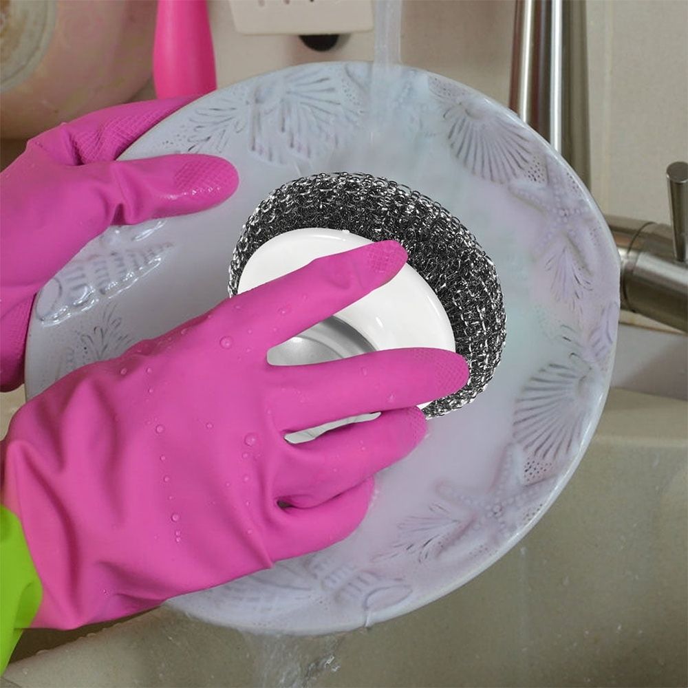 3Pcs Pan Scrubber with Handle for Kitchen Use Assorted Color PP and Steel Wire