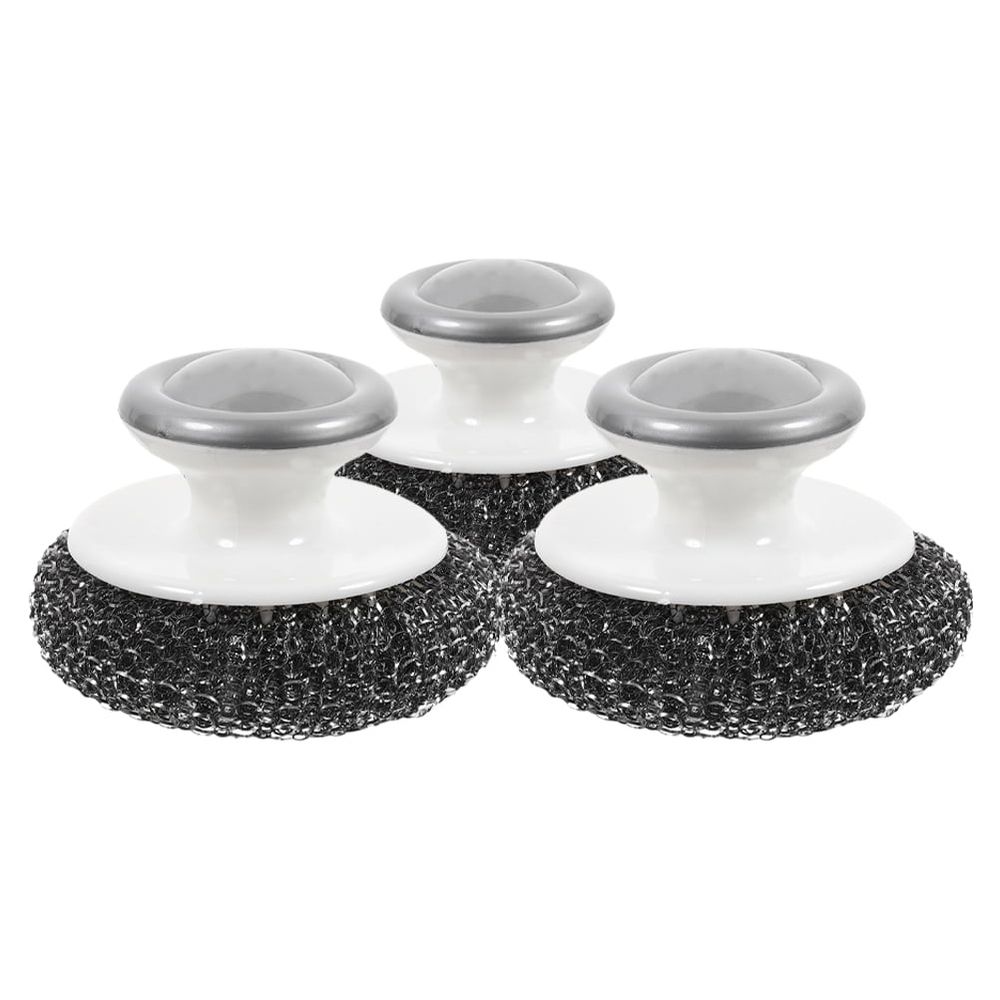 3Pcs Pan Scrubber with Handle for Kitchen Use Assorted Color PP and Steel Wire