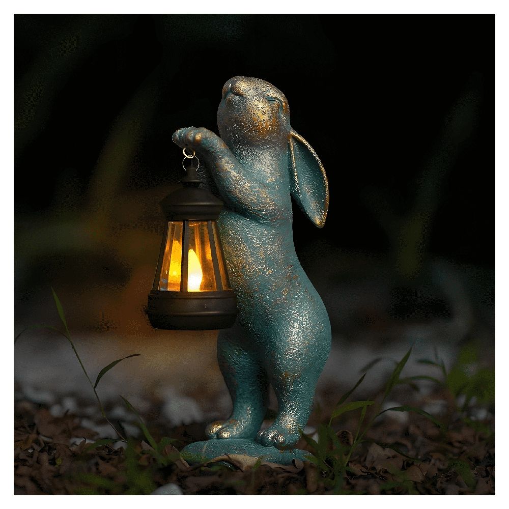 Rabbit Garden Statues Solar Garden Decor with LED Light,Cute Bunny Outdoor Statues Garden Decor for Outside, Solar Bunny Statue Waterproof Resin Garden Statues for Yard Lawn Patio Walkway
