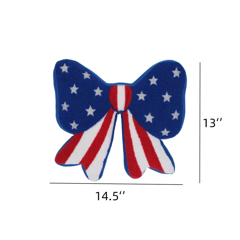 Patriotic Bow Decorative Pillow,14" x 14", Red White Blue Bow Shaped Pillow Designed with Plush, Hooked-style Texture