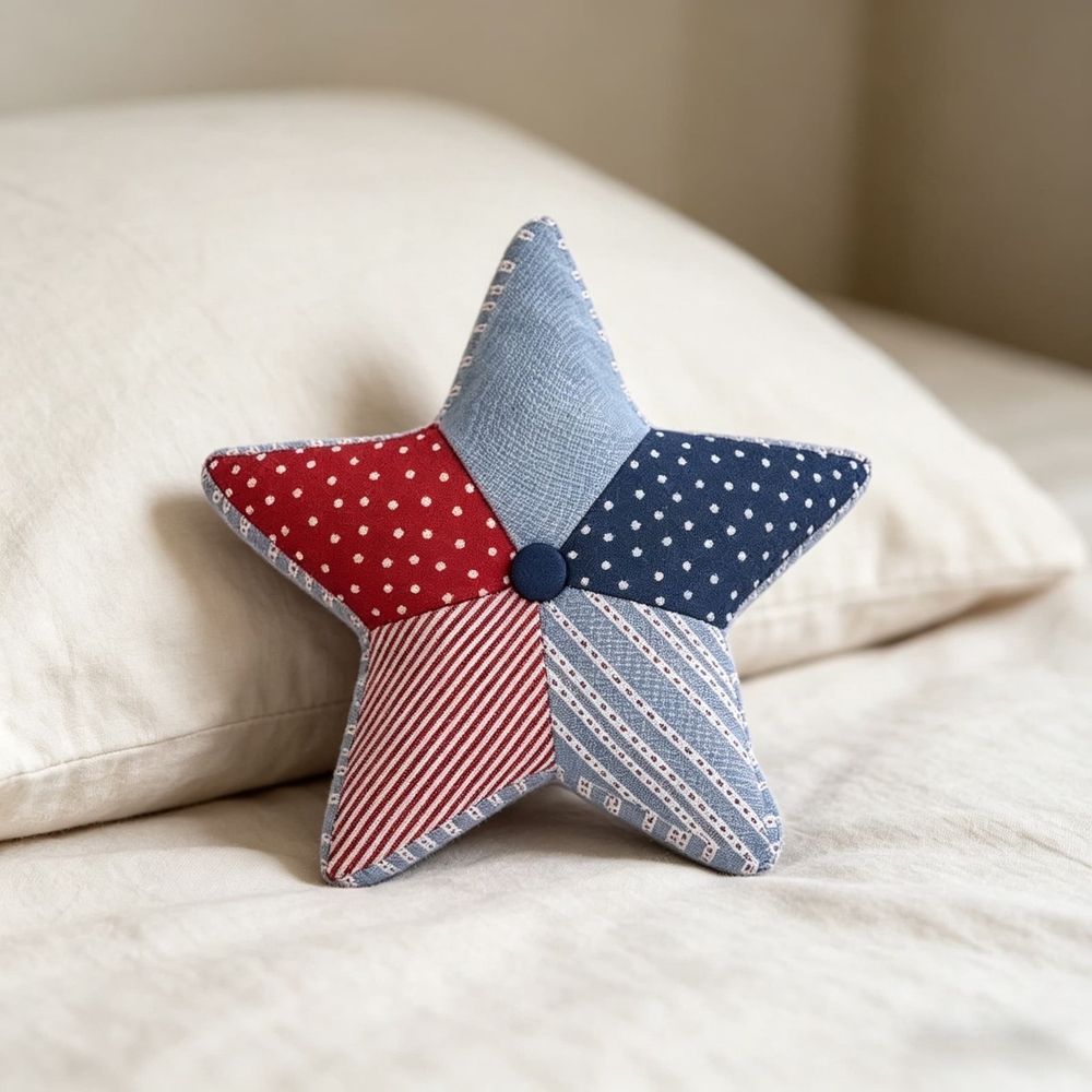 Patriotic Five-pointed Star Decorative Pillow, 14", Flag Decorative Pillows, 4th of July Sofa Outdoor Decoration Pillows, Red White and Blue