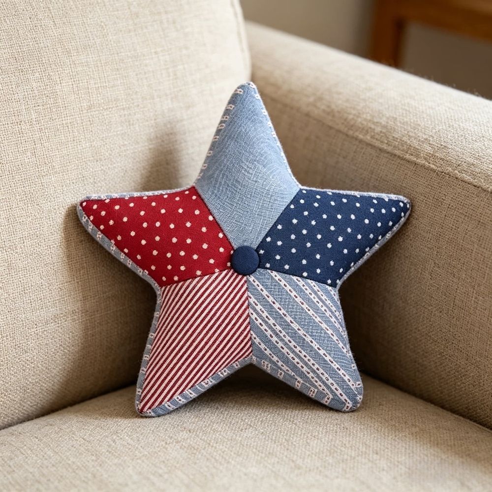 Patriotic Five-pointed Star Decorative Pillow, 14", Flag Decorative Pillows, 4th of July Sofa Outdoor Decoration Pillows, Red White and Blue