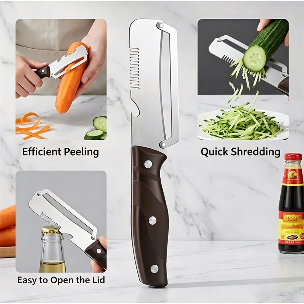 Multifunctional Vegetable Peeler, 3 in 1 Stainless Steel Blade Peeler for Kitchen with Wooden Handle and Bottle Opener, Ultra-Sharp Peelers Kitchen Tool for Fruits and Vegetables
