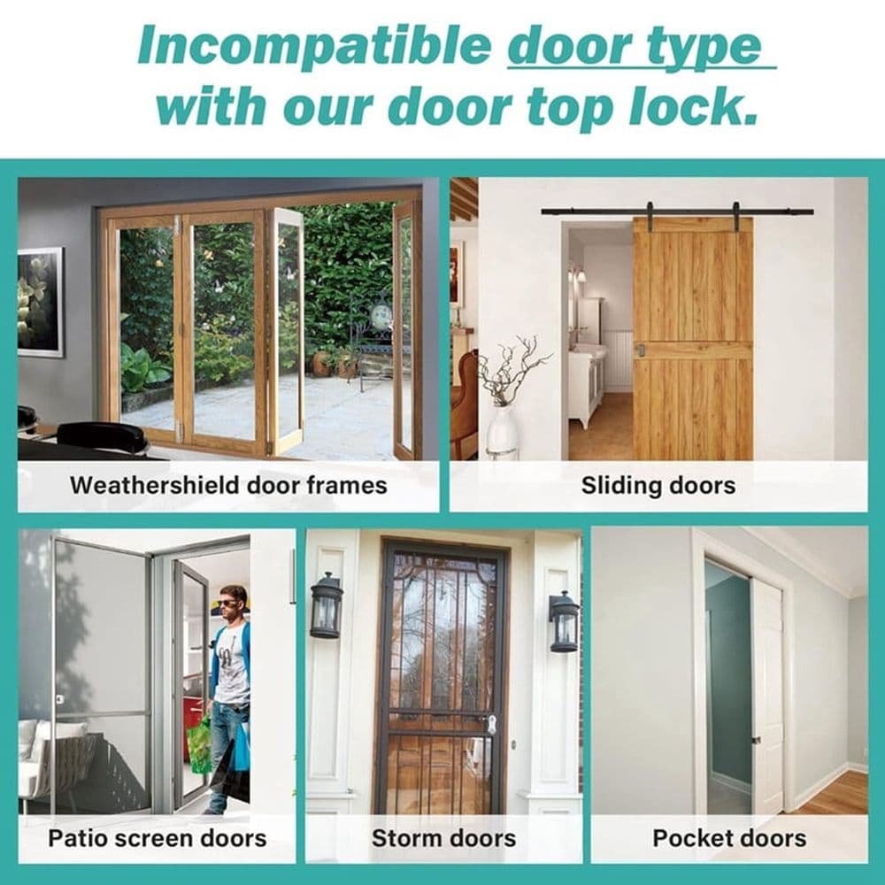 2X Adjustable Child Safety Door Top Lock Metal Child Proof Door Top Lock for Interior & Exterior & French Door White