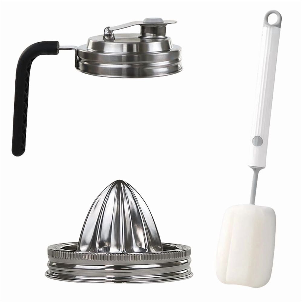 Stainless Steel Pour Spout & Juicer Lid, Leaking Proof Flip Cap with Handle, Citrus Reamer for Wide Mouth Jars