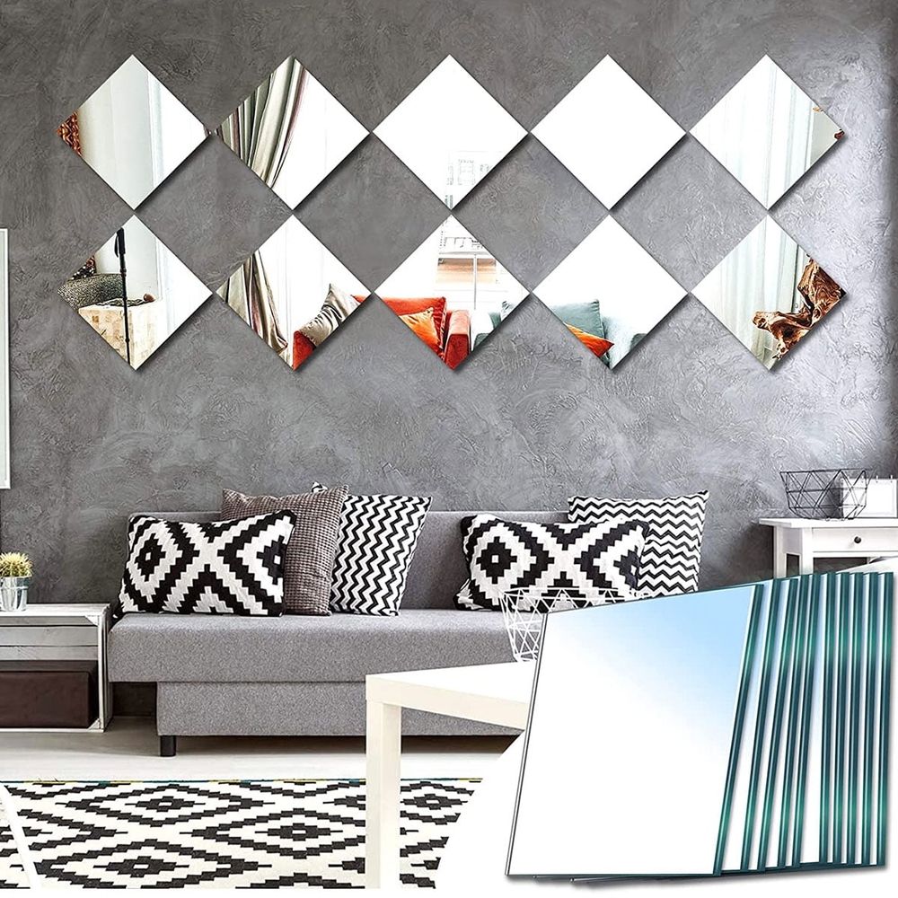 10Pcs Mirror Sheets Self Adhesive Non Glass Mirror 12 x 12 Inch Ultra-thin Flexible Mirror Sheets DIY Tiles Mirror Stickers Wall Decor Mirror for Home Bedroom Closet Bathroom
