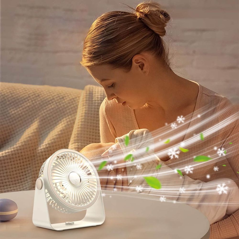 USB Rechargeable Air Circulation Fan with Night Light Aromatherapy Box 5 Speed Modes Portable Desktop Wall Mounted for Dormitory Office Bedroom