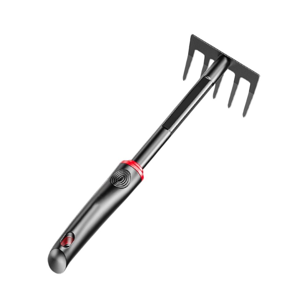5 Tine Hand Rake Gardening Tool Made of HRC60 Quenched Steel with Fiberglass Handle for Weeding Cultivating Soil Aeration