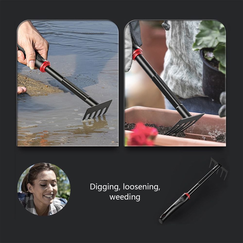 5 Tine Hand Rake Gardening Tool Made of HRC60 Quenched Steel with Fiberglass Handle for Weeding Cultivating Soil Aeration