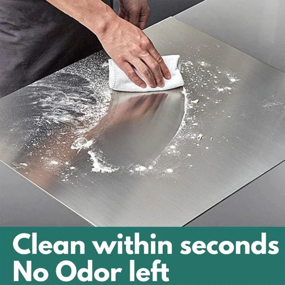 Stainless Steel Countertop Chopping Board with Non Slip Feet, Brushed Steel Finish for Cutting, Kneading Dough, Heat Resistant Serving, Hygienic Easy to Clean Scratch Resistant Kitchen Board