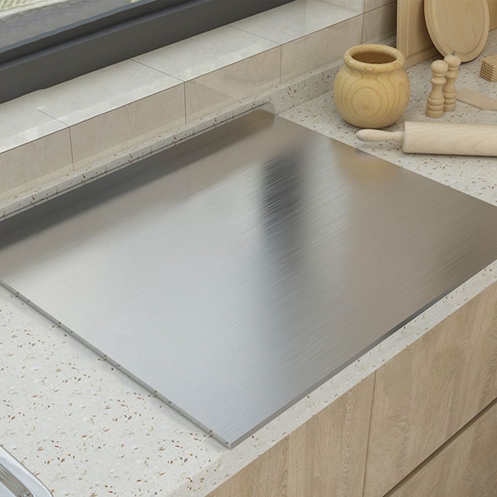 Stainless Steel Countertop Chopping Board with Non Slip Feet, Brushed Steel Finish for Cutting, Kneading Dough, Heat Resistant Serving, Hygienic Easy to Clean Scratch Resistant Kitchen Board