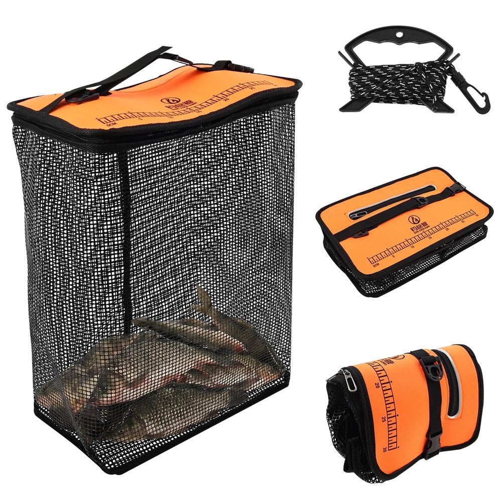 Collapsible Floating Fishing Basket Quick Drying Portable Fishing Floating Net Cage Large Capacity Rubber Coated Bait Storage Cage for Live Caught
