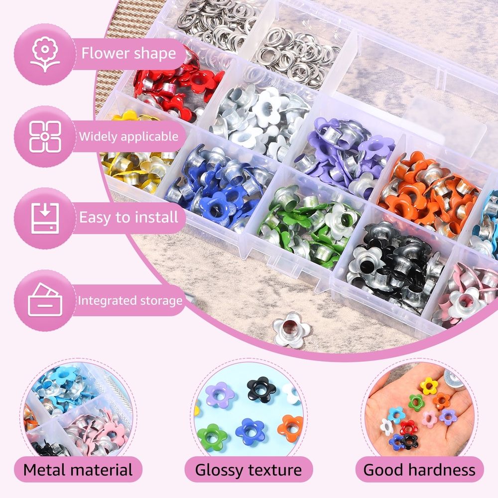 403Pcs Metal Eyelets Kit 3/16 Inch Inner Diameter Eyelet Grommet Set with Installation Tools Storage Box for Fabric Bag Shoe Leather Craft Decoration