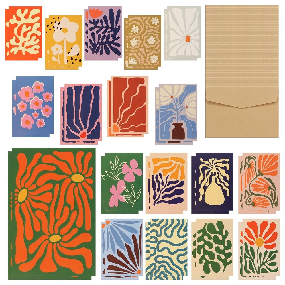 36 Pack Matisse Style Greeting Cards with Envelope 18 Floral Design Blank Note Card for All Occasion 7.87x5.91 Inch