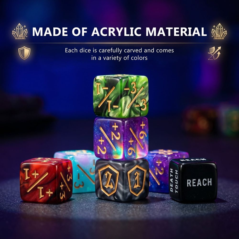 79Pcs Magic Dice Counters, Counter Dice Set Acrylic Ability Keyword Counter and Plus Minus Dice Set for Card Games