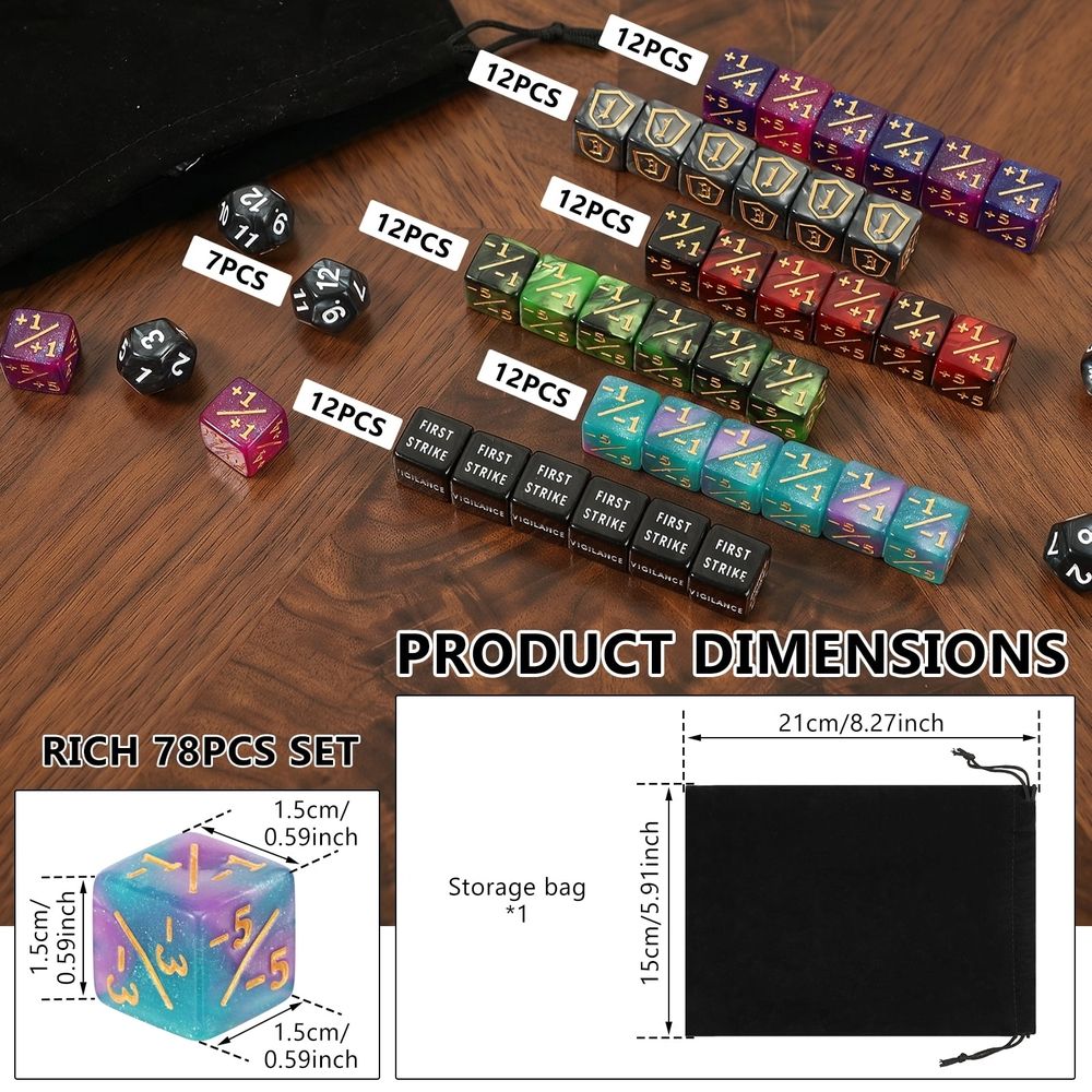 79Pcs Magic Dice Counters, Counter Dice Set Acrylic Ability Keyword Counter and Plus Minus Dice Set for Card Games