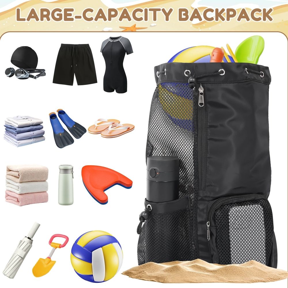 Nylon Mesh Drawstring Swim Bag – Large Capacity Partitioned Storage, Lightweight, Ideal for Pool, Gym & Sports ( Green )