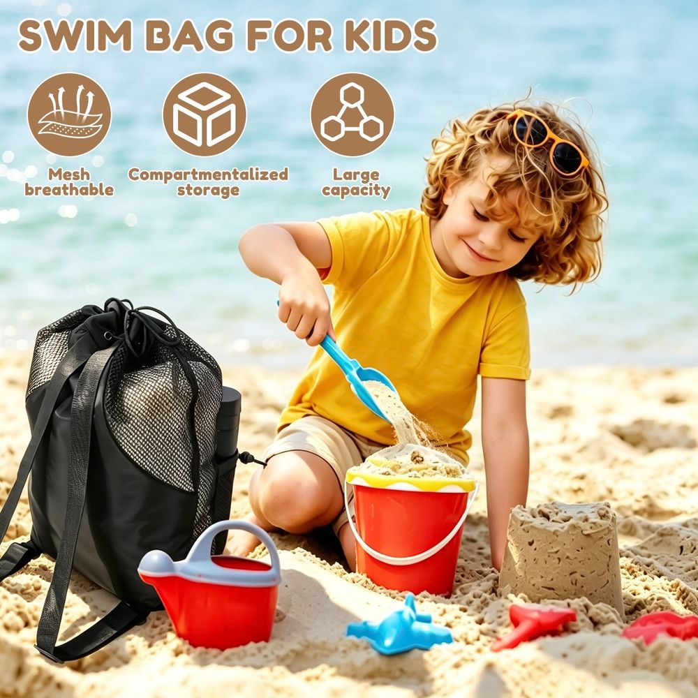 Nylon Mesh Drawstring Swim Bag – Large Capacity Partitioned Storage, Lightweight, Ideal for Pool, Gym & Sports ( Green )