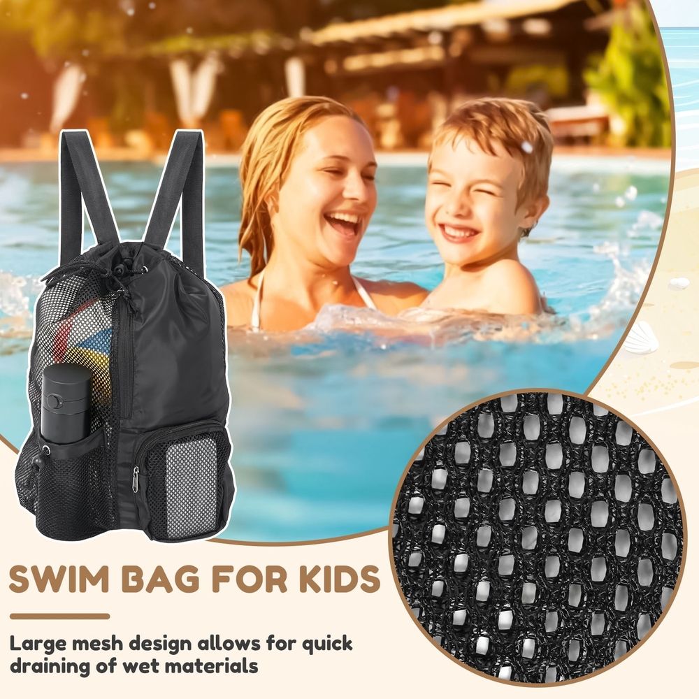 Nylon Mesh Drawstring Swim Bag – Large Capacity Partitioned Storage, Lightweight, Ideal for Pool, Gym & Sports ( Green )